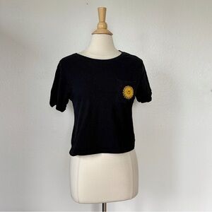 Black Sun Embroidered Short Sleeve Crop Top